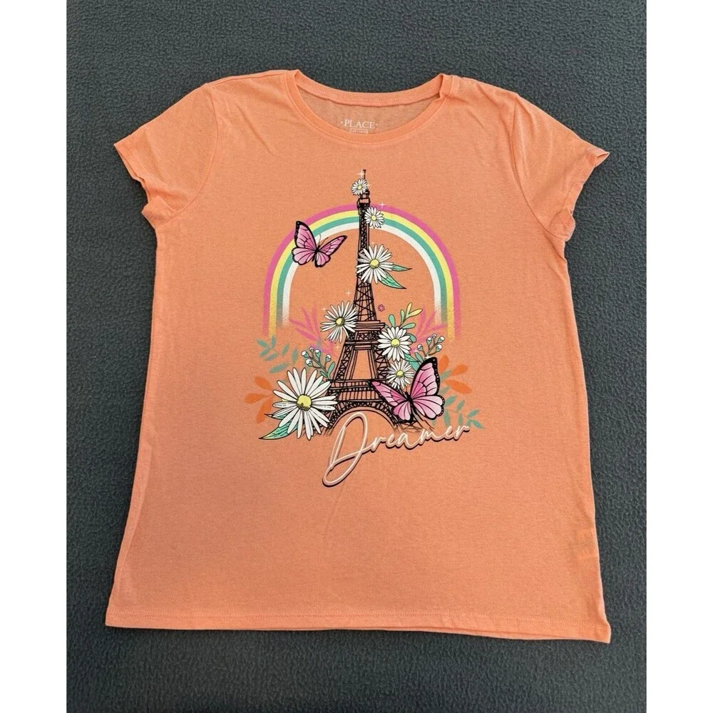 The Children's Place Girls L (10-12) Orange Butterfly Graphic Short Sleeve Tee